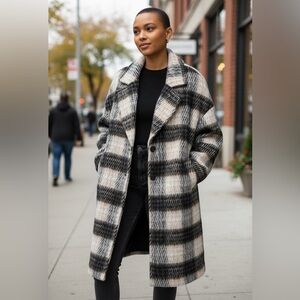 Nine West Jacket Brown & Cream Faux Wool Midi Heavy Fully Lined in Size XXL  NWT